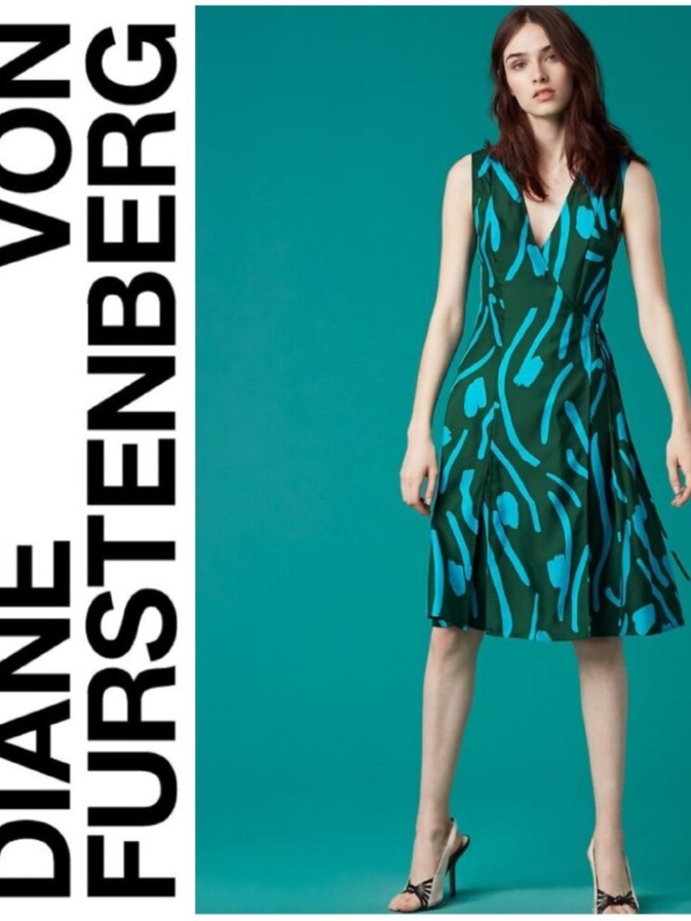 Diane Von Furstenberg NWOT Green Palm Sleeveless Silk Jersey Wrap Dress